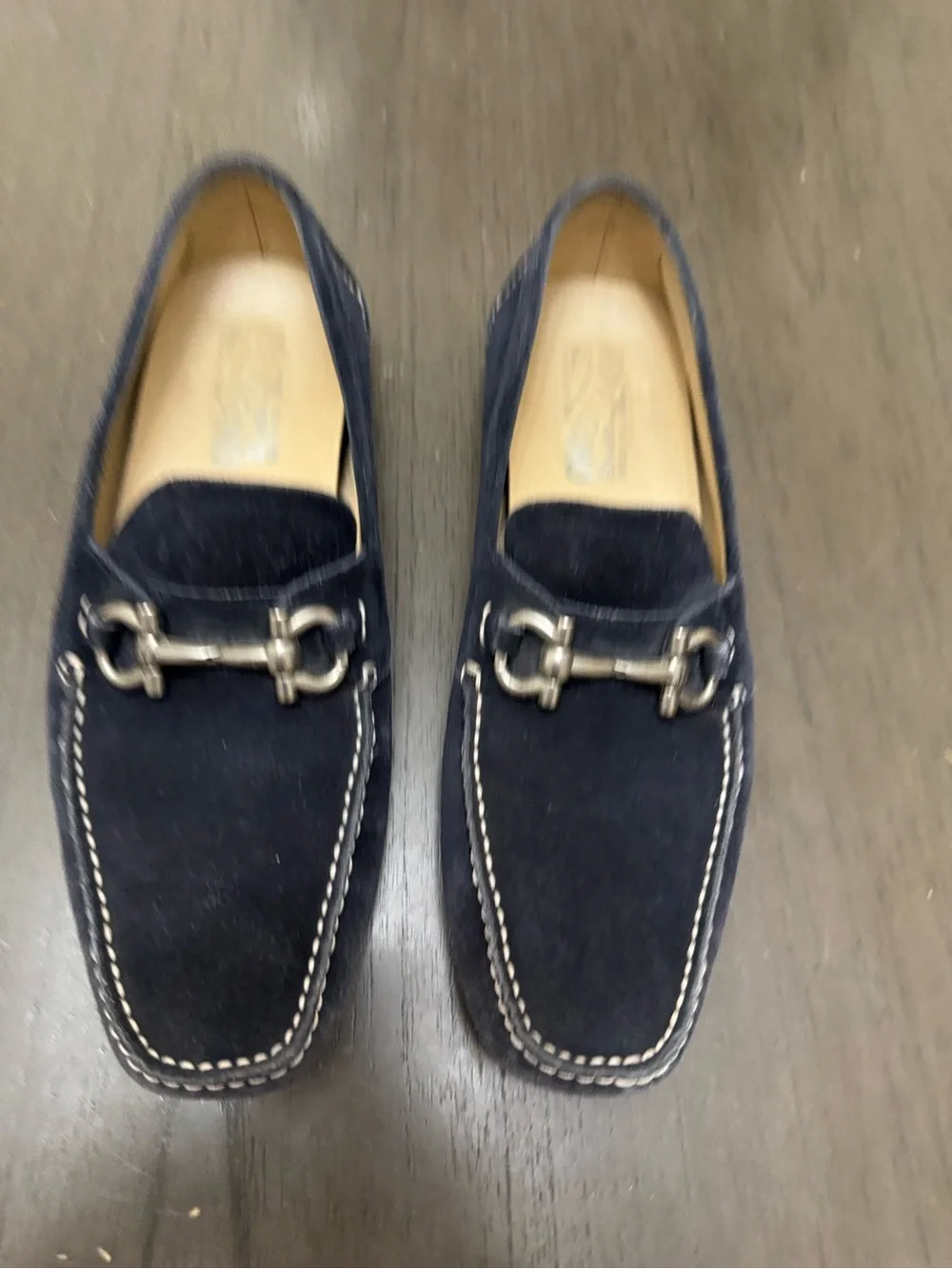 Salvatore Ferragamo Navy Suede Bit Loafers